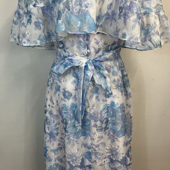 Vintage 70's Lorrie Deb Dress & Cape size 13/14 Blue Floral Bridesmaid Wedding - Picture 14 of 16